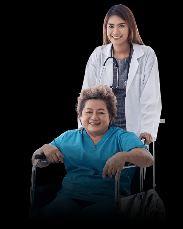 Doctor assisting patient in wheelchair